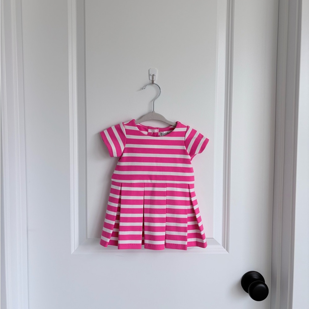 🎀Ralph Lauren Pink/White Striped Pleated Baby Girls Dress with Bloomers NWT